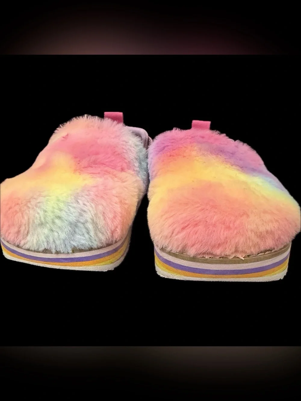 Steve Madden Kids Rainbow Faux Fur Slip-Ons - Pink Yellow Purple